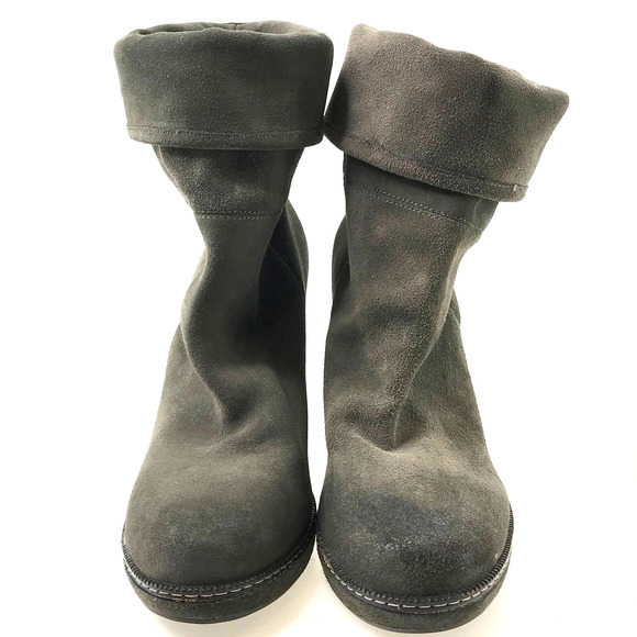 Banana Republic Boots Womens 7.5 Grey Suede Block Heel Fold Down Leather Shoes - Picture 1 of 12